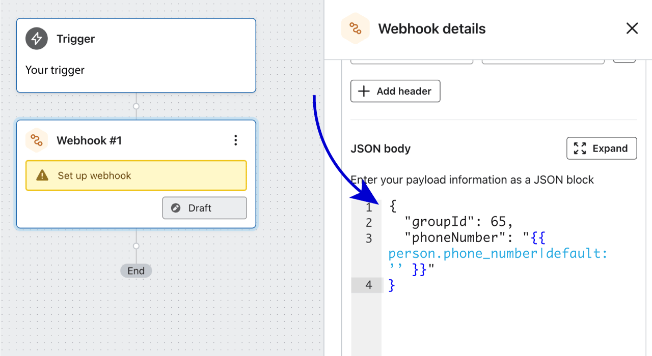 Under JSON body ska du infoga följande JSON som du ser nedan